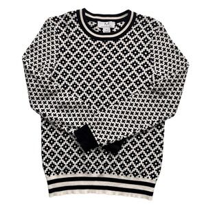 Magaschoni Sweater Geometric Wool Cotton Blend Black and Ivory Size Small